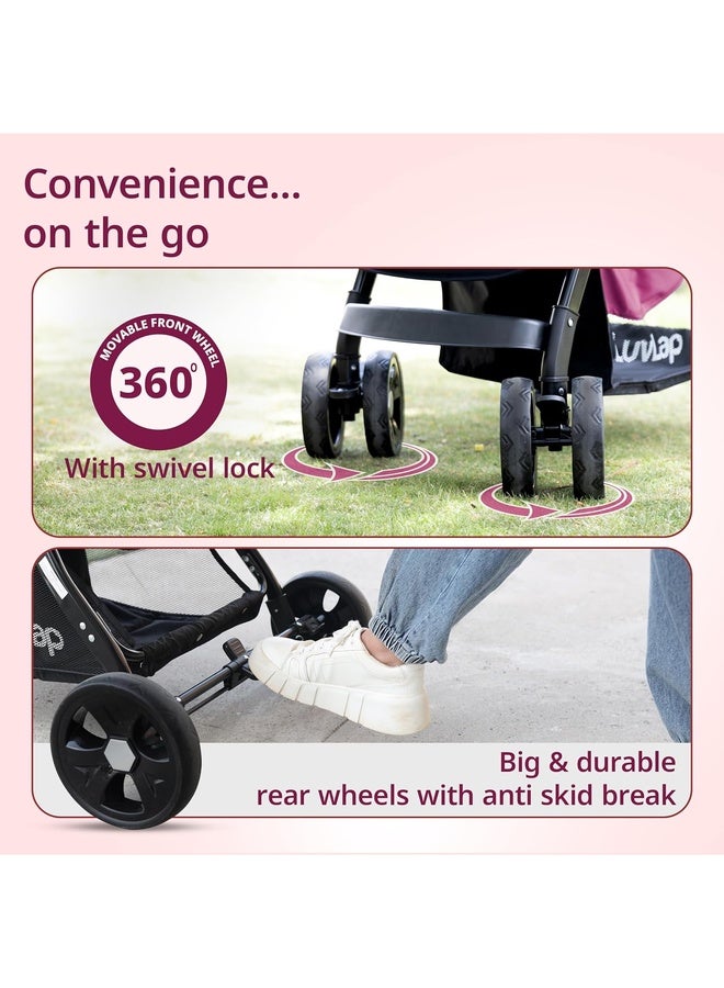 Luvlap Galaxy Baby Stroller, Pram for Baby with 5 Point Safety Harness, Spacious Cushioned seat with Multi Level seat Recline, Easy Fold, Lightweight Stroller for 0 to 3 Years (Pink & Black) - Image 4