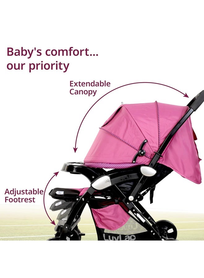 Luvlap Galaxy Baby Stroller, Pram for Baby with 5 Point Safety Harness, Spacious Cushioned seat with Multi Level seat Recline, Easy Fold, Lightweight Stroller for 0 to 3 Years (Pink & Black) - Image 2
