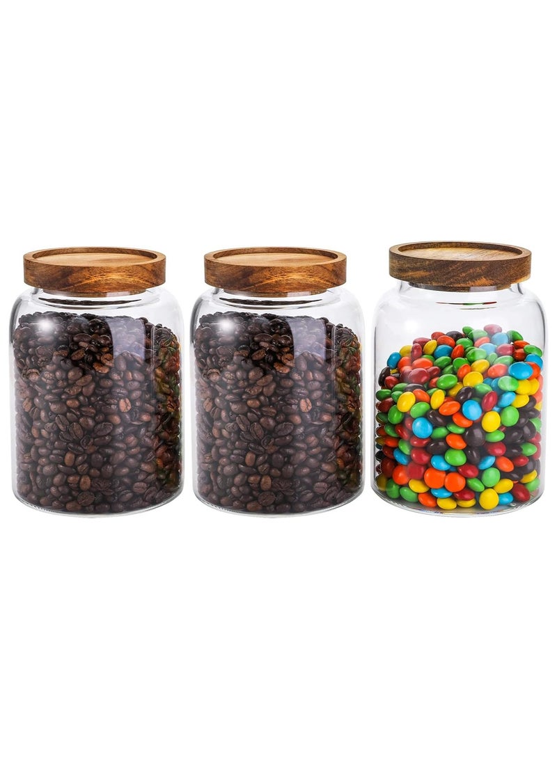 3pc Airtight Glass Storage Jar with Acacia Wood Air-tight Lid,Borosilicate Glass Kitchen Canisters,Glass Canister for Kitchen,Pantry Organization,Ideal for Coffee,Nuts,Cookie(1250ml*3) - Image 1