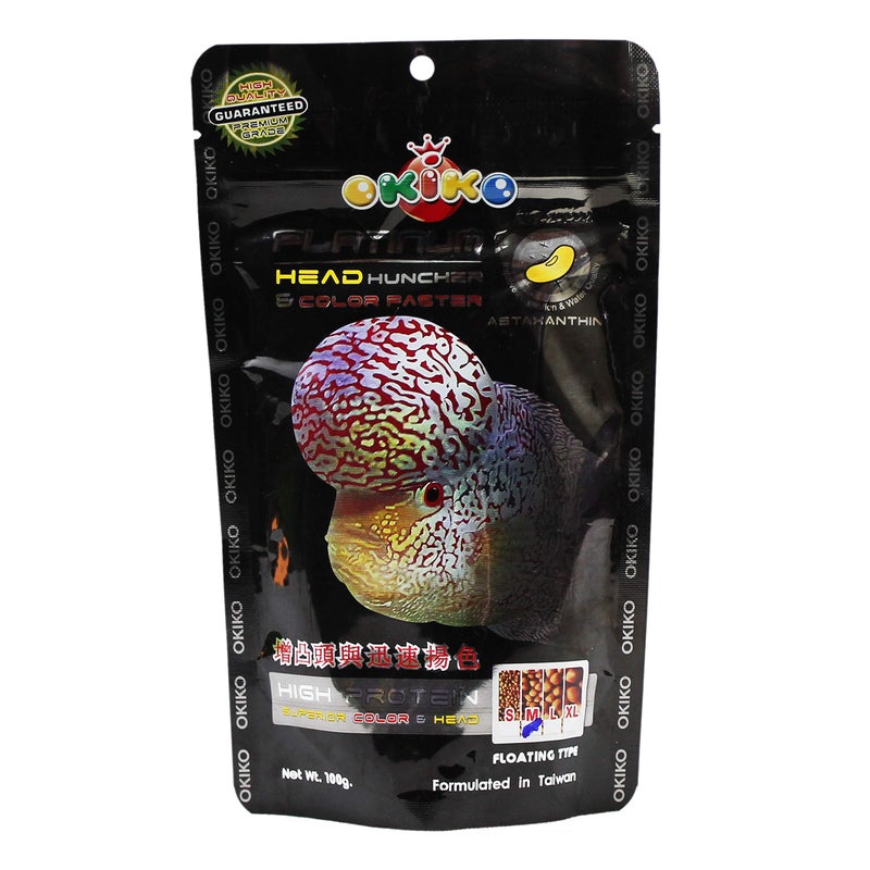 Okiko Platinum Flowerhorn Dry Young Adult Fish Food Head Huncher 100G, 1 Count - Image 1