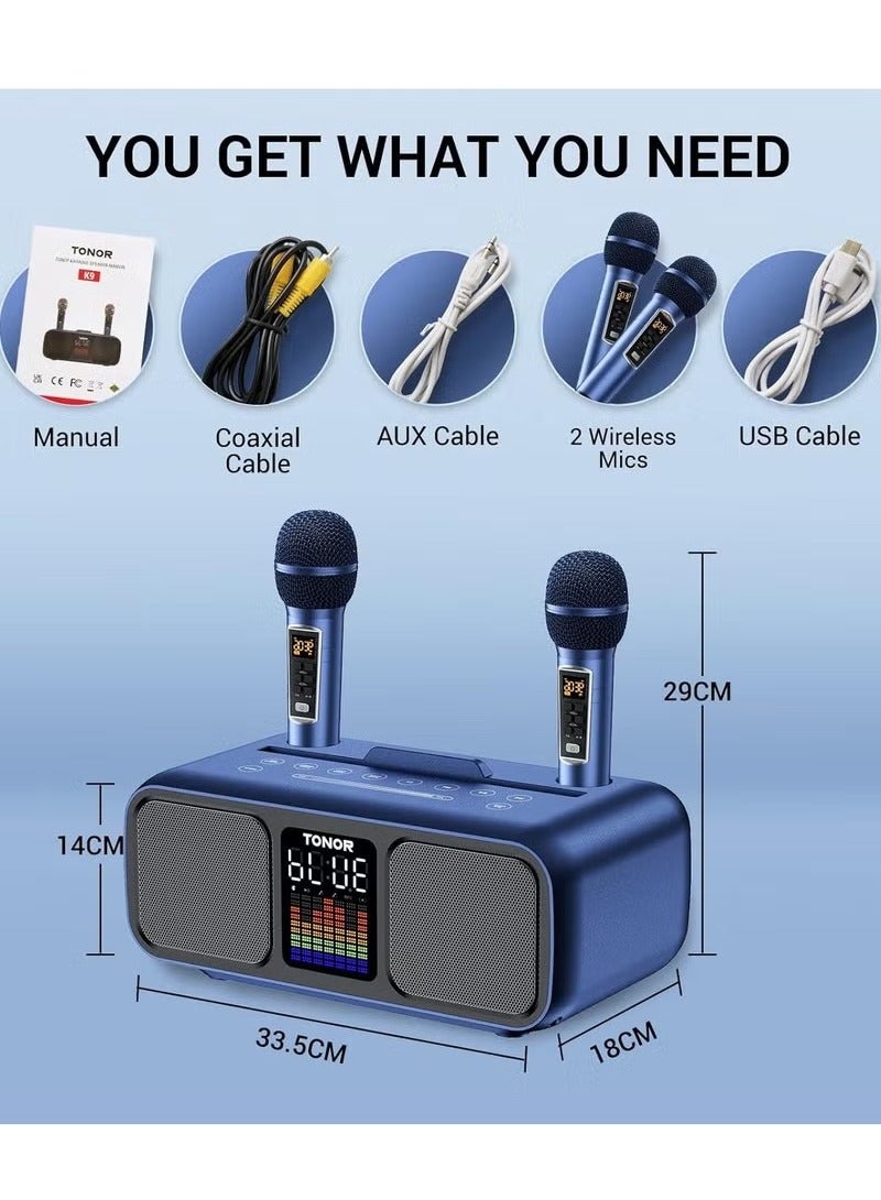 Karaoke Machine for Adults & Kids, Rechargeabl Portable Speaker with 2 UHF Wireless Microphones,Supports AUX/USB/Type C/TF Card/Bluetooth,PA System for Home, Party, Outdoors&Indoors Activities  - Image 5