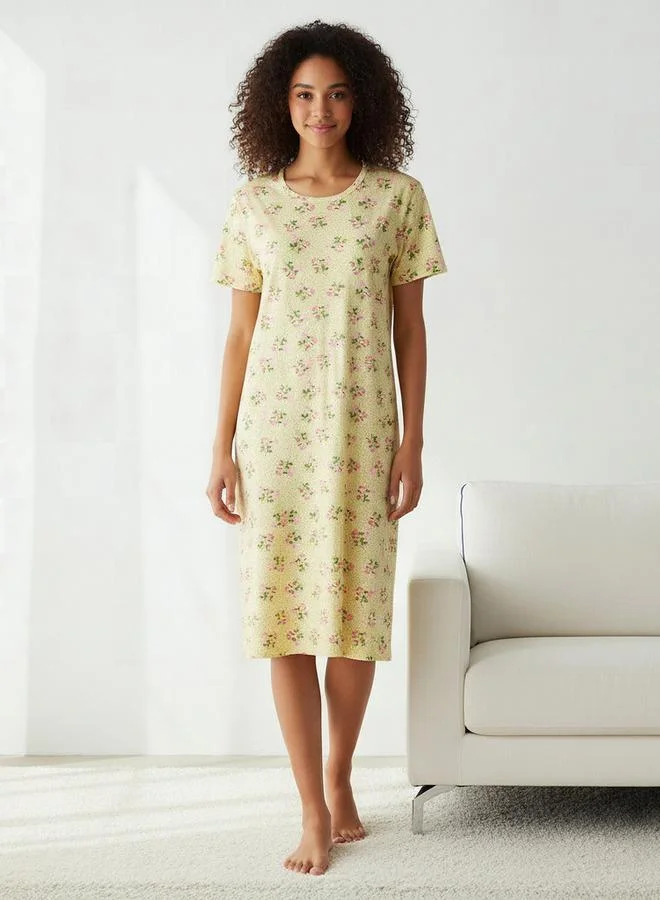 سبلاش فيڤ قميص نوم مطبوع بأكمام قصيرة