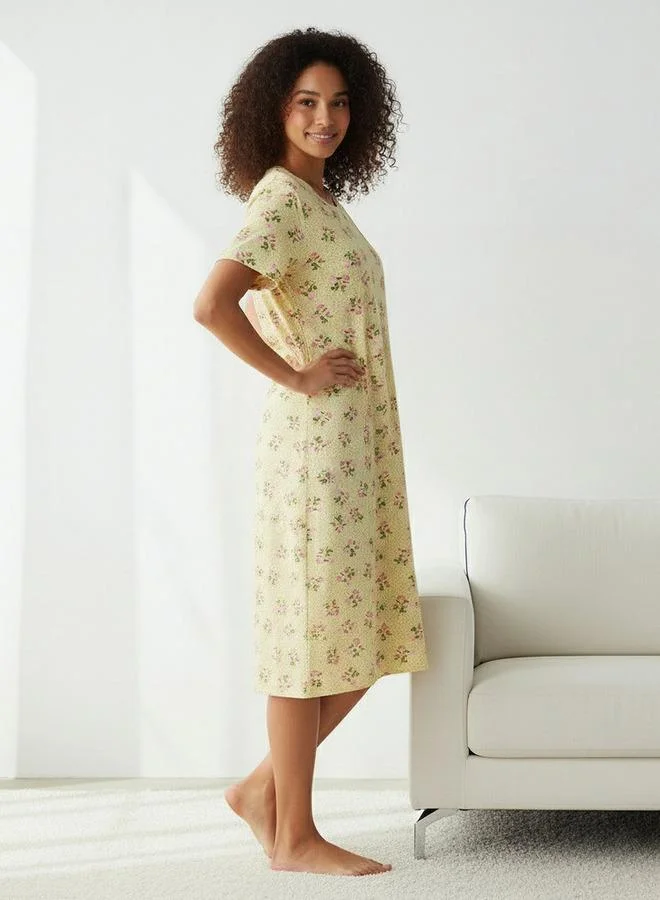 سبلاش فيڤ قميص نوم مطبوع بأكمام قصيرة