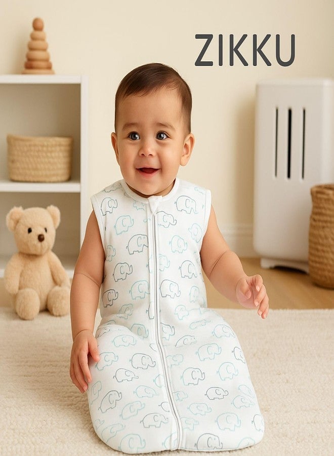 ZIKKU Baby Sleeping Sack, 100% Cotton, Wearable Blanket for Newborns and Toddlers, Lightweight, Breathable, Double Zipper (Cute Elephant, 0-6 Months) - Image 2