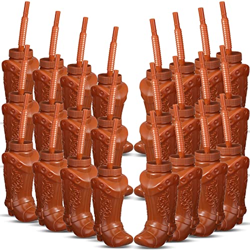 Hoolerry Cowboy Boot Cups with Lids and Straws 10 oz Party Cups Western Rodeo Party Supplies Favors Reusable Plastic DrinkwareBrown24 Pcs - Image 1