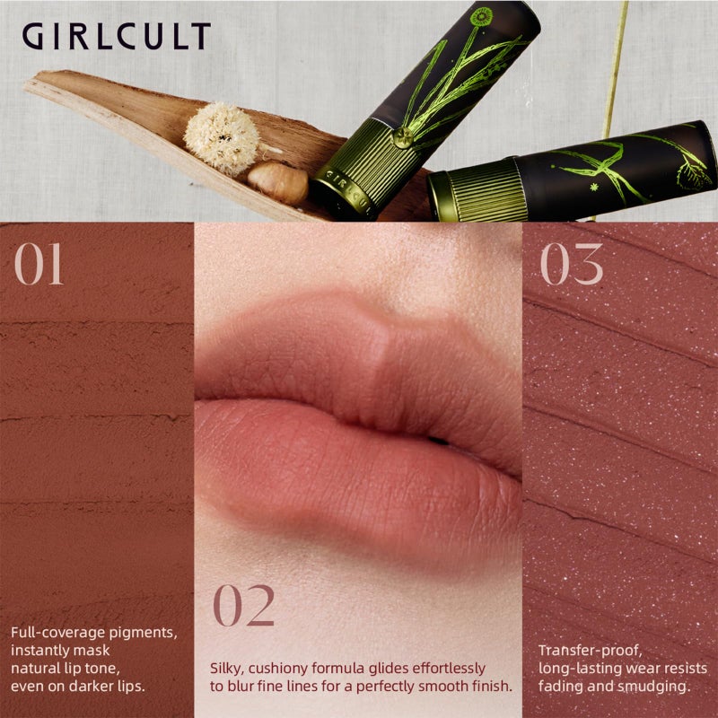 Girlcult روج شفاه غير لامع من GIRLCULT - يدوم طويلاً بلمسة مخملية، مقاوم للتلطخ وخفيف الوزن للنساء، لون يدوم بلمسة واحدة، هدية لها (S07) - Image 4