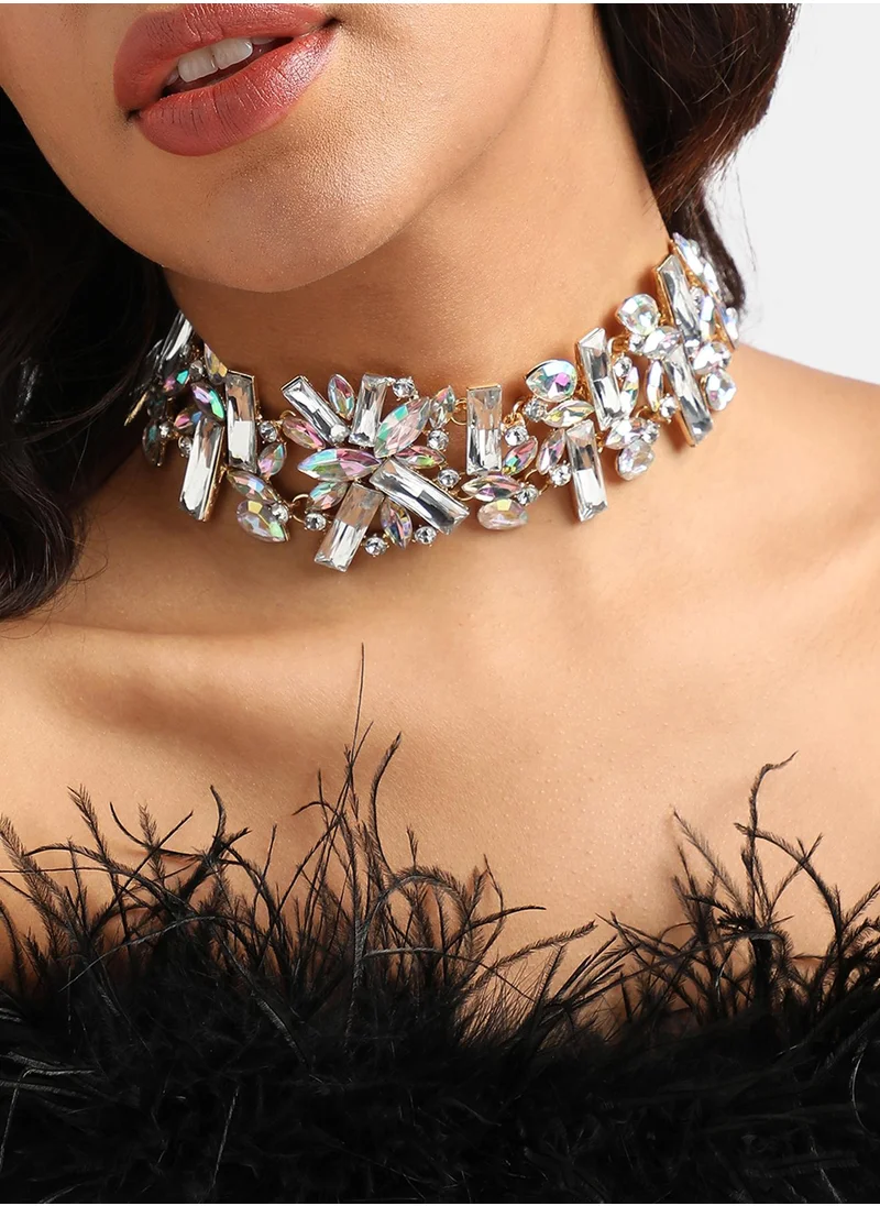 SOHI Silver-Coloured Chunky Crystal Choker Necklace