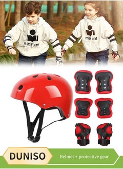 DUNISO 7 Pcs Kids Protective Gear Set, Kids Knee And Elbow Pads Set，With Safety Helmet,Knee Pads, Elbow Pads，Shock Absorbing And Drop Resistant, Suitable For Roller Skating, Skateboarding  - Image 1
