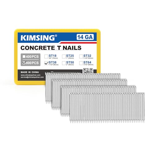 China-top Silver KIMSING 1-1/2-Inch Concrete T Nails, 14 Gauge, 800PCS Box, Galvanized Steel Cement Nails for ConcreteT Nailer for Concrete Block, Brick Wall, Wood Flooring, Furring Strips - Image 1