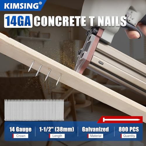 China-top Silver KIMSING 1-1/2-Inch Concrete T Nails, 14 Gauge, 800PCS Box, Galvanized Steel Cement Nails for ConcreteT Nailer for Concrete Block, Brick Wall, Wood Flooring, Furring Strips - Image 2