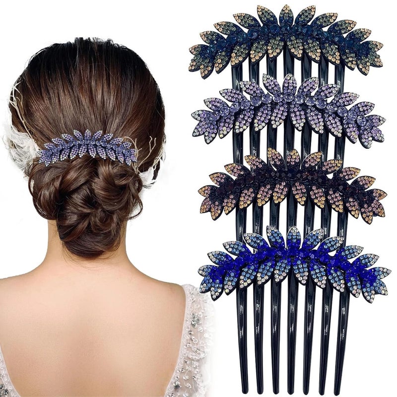KuuGuu 4 PCS Women Leaf Hair Comb Rhinestone Hair Pins Bride Hair Slide Combs Clips Wedding Headdress Hair Accessories for Women Pattern 3 