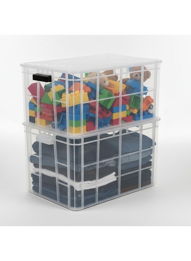 صناعات بلاستيكا ذ.م.م. Plastic Storage Fish/Multipurpose Crate Box With Lid 600×400×350 mm 72L Stackable Heavy Duty Reinforced Walls Anti-Slip Base for Home Industrial Commercial Delivery - Clear - Image 5