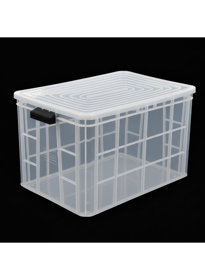 صناعات بلاستيكا ذ.م.م. Plastic Storage Fish/Multipurpose Crate Box With Lid 600×400×350 mm 72L Stackable Heavy Duty Reinforced Walls Anti-Slip Base for Home Industrial Commercial Delivery - Clear - Image 1