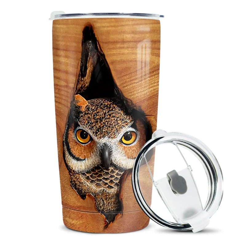 winorax Tumbler 20oz Owl Gifts For Owl Lovers Women Girl Men Boy Owls Wooden Drawings Tumblers Coffee Travel Mug Cup With Lid Owls Gifts For Birthday Christmas