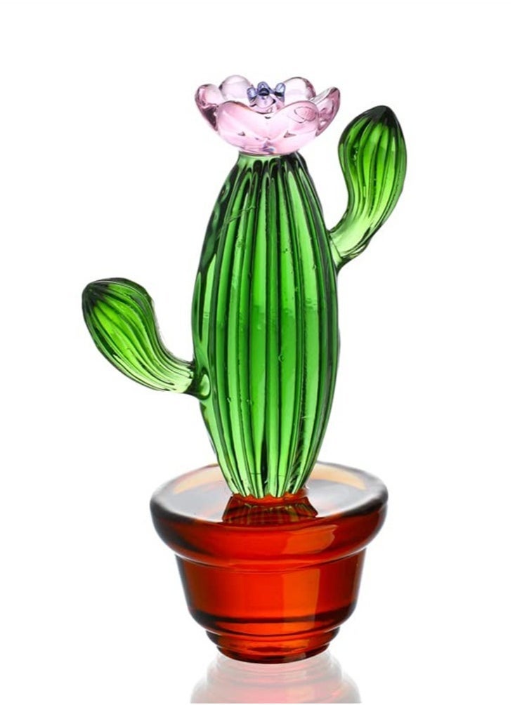 Handmade Blown Glass Art Cactus  Crystal Miniature Cactus Figurines Home Office Desk Tabletop Simulation Plants Decorations Car Inner Ornaments(4.3inch) - Image 1
