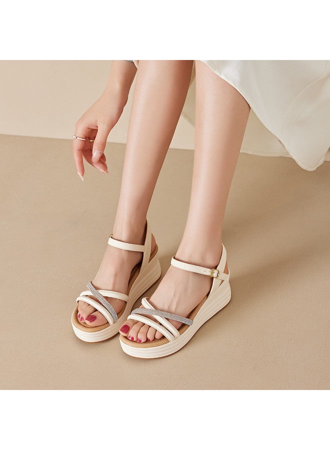Old Man'S Head Chunky Wedge】women's Summer Sandals With Single Buckle Strap, Preppy Casual Shoes, Fashionable Ladies Roman Sandals - Image 4