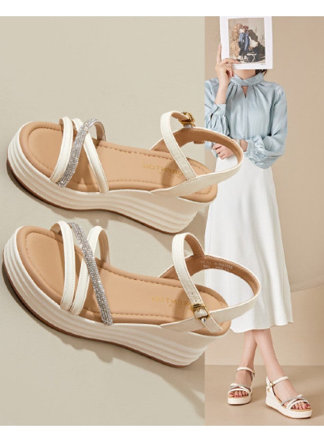 Old Man'S Head Chunky Wedge】women's Summer Sandals With Single Buckle Strap, Preppy Casual Shoes, Fashionable Ladies Roman Sandals - Image 1