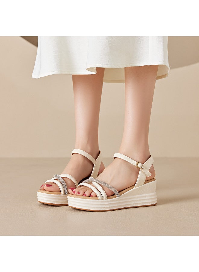 Old Man'S Head Chunky Wedge】women's Summer Sandals With Single Buckle Strap, Preppy Casual Shoes, Fashionable Ladies Roman Sandals - Image 5