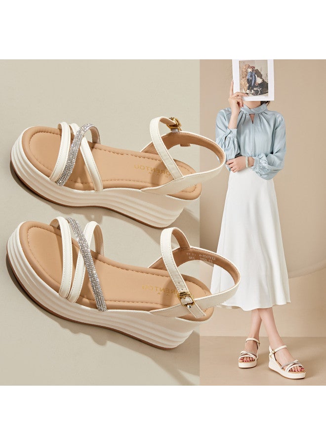 Old Man'S Head Chunky Wedge】women's Summer Sandals With Single Buckle Strap, Preppy Casual Shoes, Fashionable Ladies Roman Sandals - Image 2