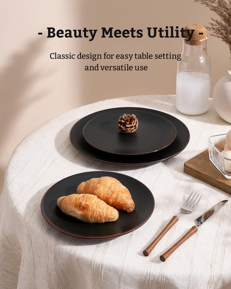 Famiware Venus Plates and Bowls Sets, 12 Pieces Stoneware Chip Resistant Dinnerware Dishes Set for 4, Matte Black - Microwave & Dishwasher Safe, Modern Minimalist, for Everyday Meals & Formal Dining - Image 3
