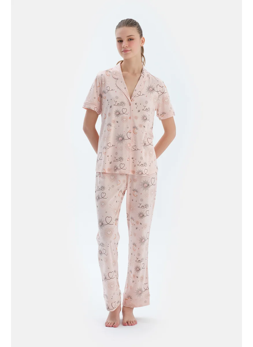 dagi Printed Shirt & Trousers Pajama Set Spread Collar Cotton Blend Mid Rise Regular/Classic Fit Sleepwear