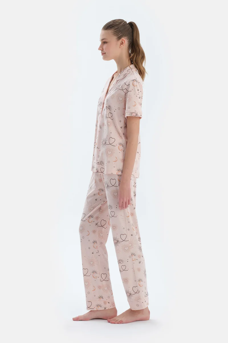 dagi Printed Shirt & Trousers Pajama Set Spread Collar Cotton Blend Mid Rise Regular/Classic Fit Sleepwear