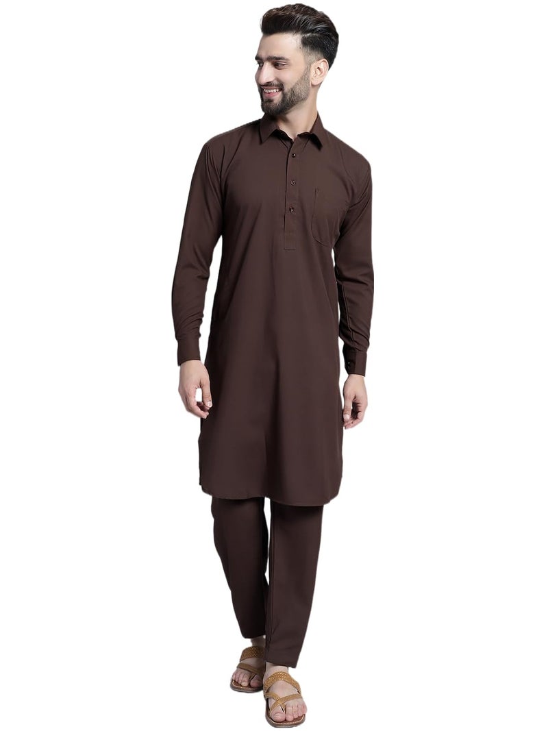 jompers قميص باتهاني قطن صلب للرجال من جومبرز مع سالوار باللون البني - Image 1