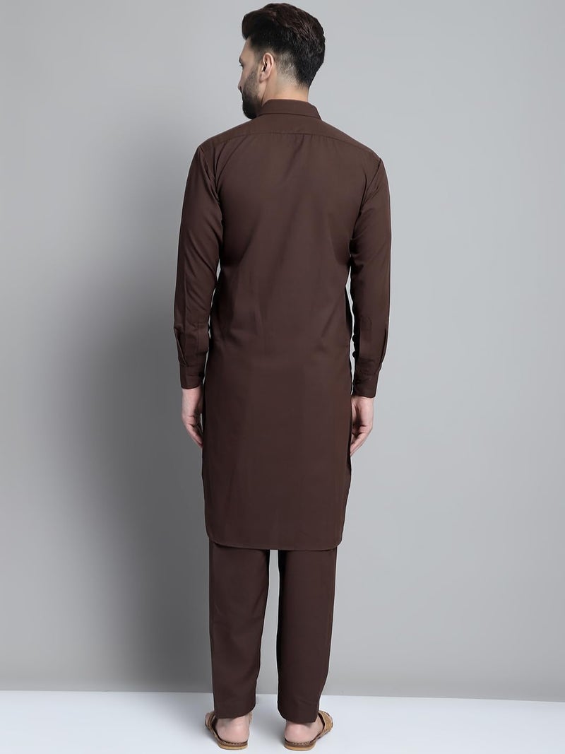 jompers قميص باتهاني قطن صلب للرجال من جومبرز مع سالوار باللون البني - Image 2