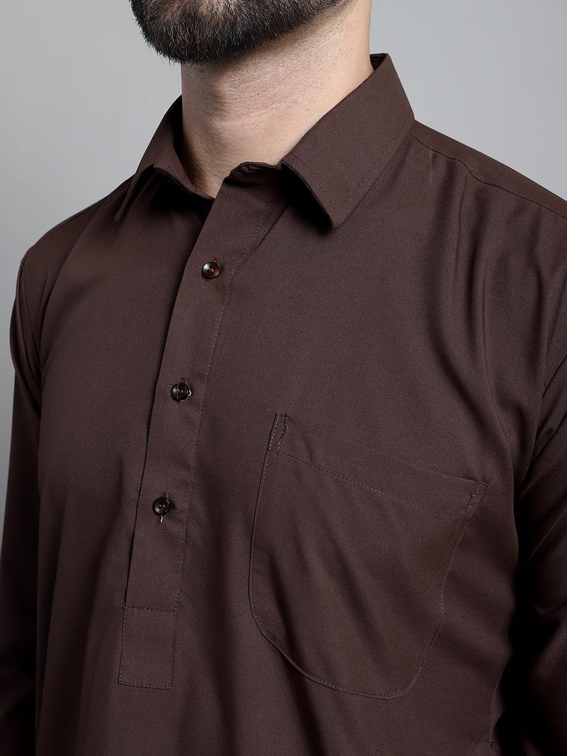 jompers قميص باتهاني قطن صلب للرجال من جومبرز مع سالوار باللون البني - Image 4