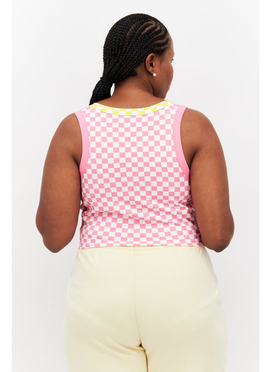 Dippin' Daisy's - Women Plus Size Round Neck Sleeveless Checkered Tank Top, Pink - Image 1