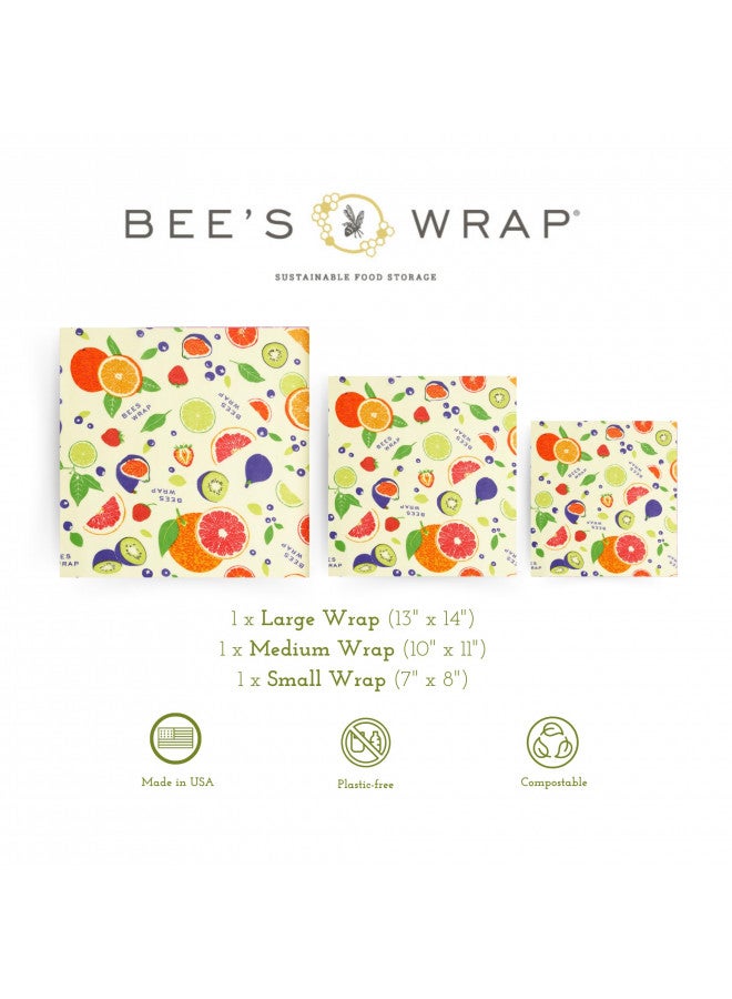 Bee's Wrap Bee's Wrap Reusable Beeswax Food Wraps Made in the USA, Eco Friendly Beeswax Wraps for Food, Sustainable Food Storage Containers, Organic Cotton Food Wraps, Assorted 3 Pack (S, M, L), Fresh Fruit  - Image 2