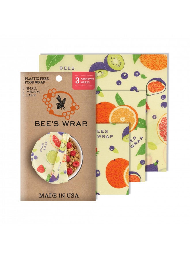 Bee's Wrap Bee's Wrap Reusable Beeswax Food Wraps Made in the USA, Eco Friendly Beeswax Wraps for Food, Sustainable Food Storage Containers, Organic Cotton Food Wraps, Assorted 3 Pack (S, M, L), Fresh Fruit  - Image 1