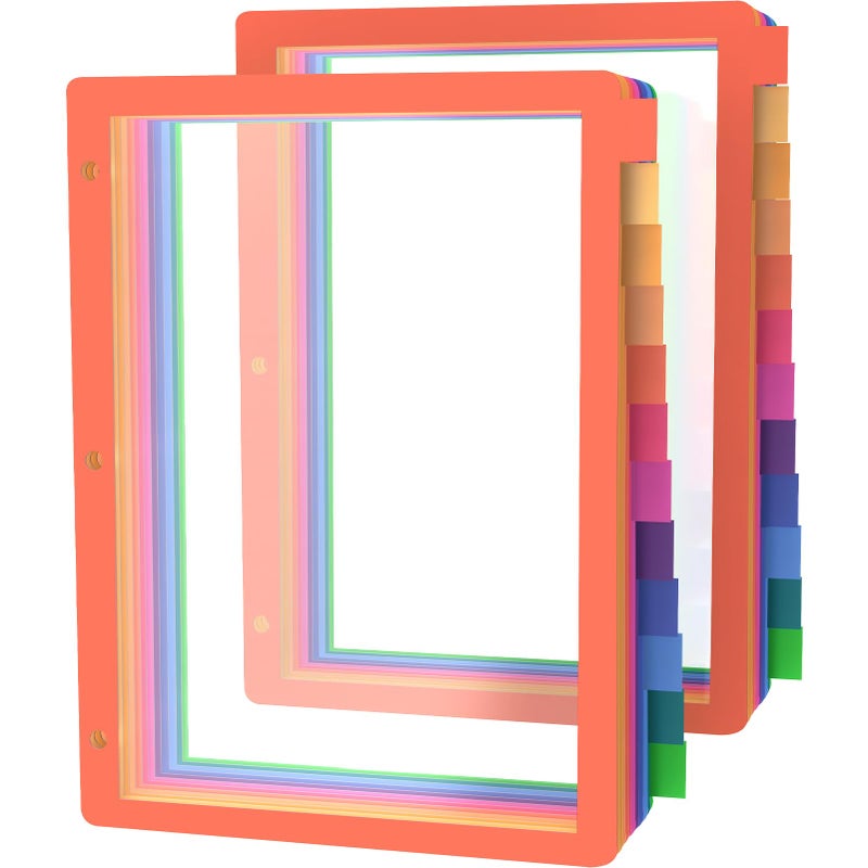 HABGP 3 Ring Binder Dividers, 12-Tab Plastic Clear Binder Dividers, Multicolor Monthly Dividers, Letter Size File Organizer 3 Hole Punch, 2 Set 24 Pcs Write On Tabs for Notebook - Image 1