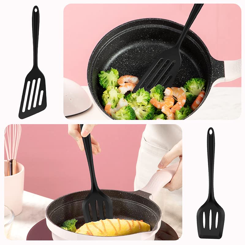 Armrouns Silicone Spatula Turner Set, 2PCS Heat-Resistant Non-Stick Fish Slotted Spatula Kitchen Utensil Set for Cooking, Baking and Mixing, BPA Free & Dishwasher Safe (Black) - Image 5