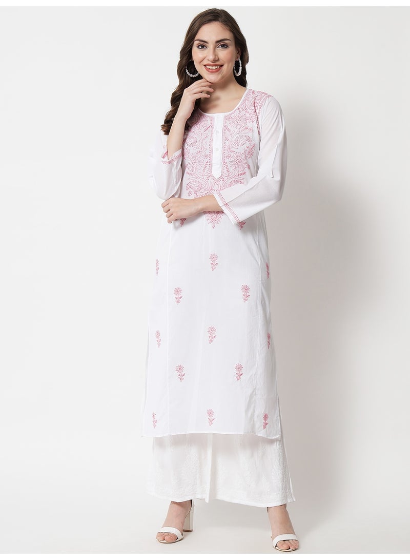 Alaya Women Hand Embroidered Chikankari Cotton Kurta-AL3469 - Image 3