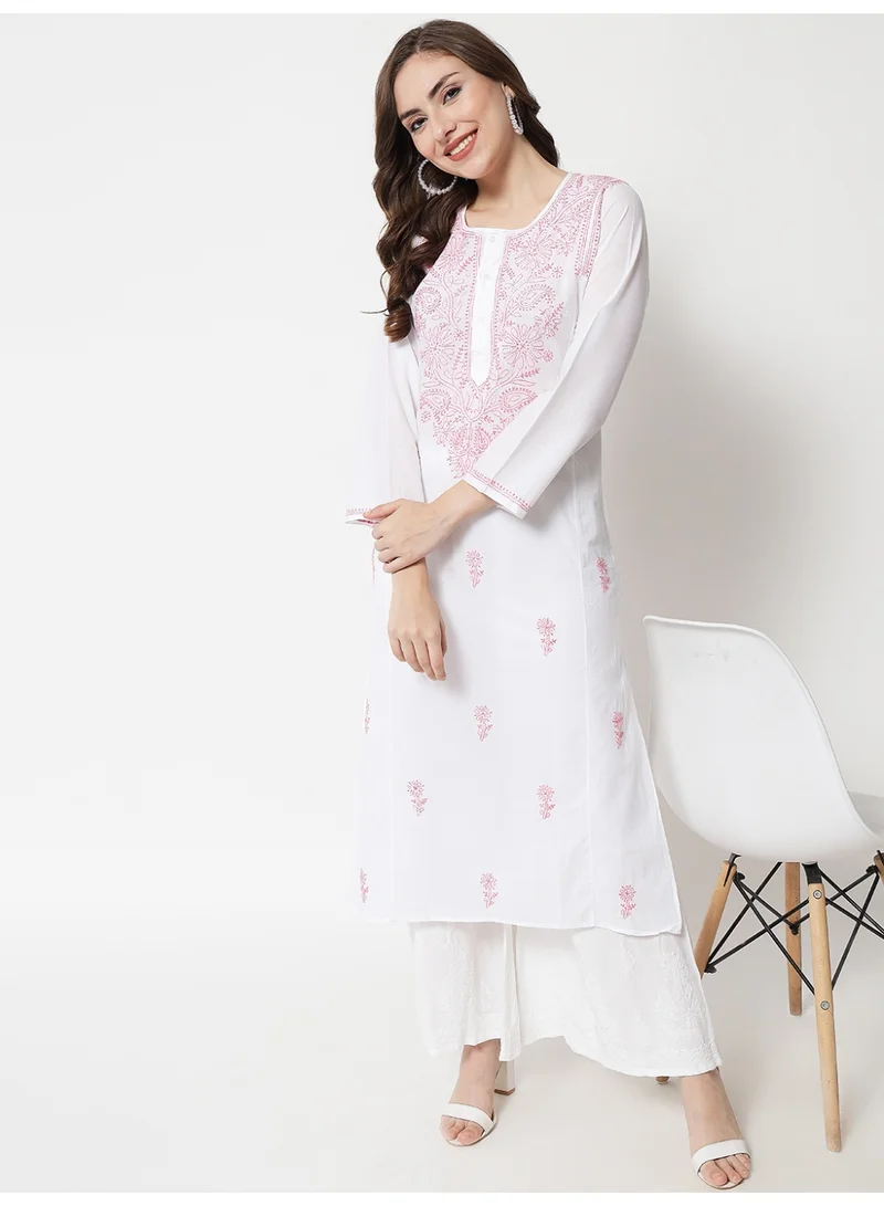 Alaya Pink Women Hand Embroidered Chikankari Cotton Kurta-AL3469 for Women | Best Price UAE