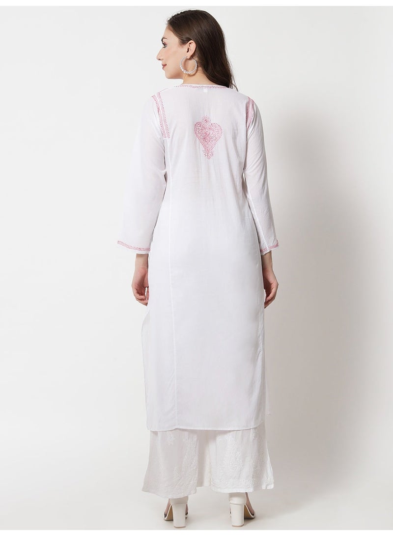 Alaya Women Hand Embroidered Chikankari Cotton Kurta-AL3469 - Image 2