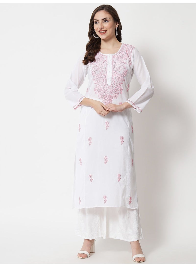 Alaya Women Hand Embroidered Chikankari Cotton Kurta-AL3469 - Image 1