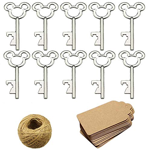 XONOR 50Pcs Vintage Skeleton Key Bottle Openers with 50pcs Escort Card Tag and Twine for Wedding Party Favors Rustic Decoration Silver - Image 1