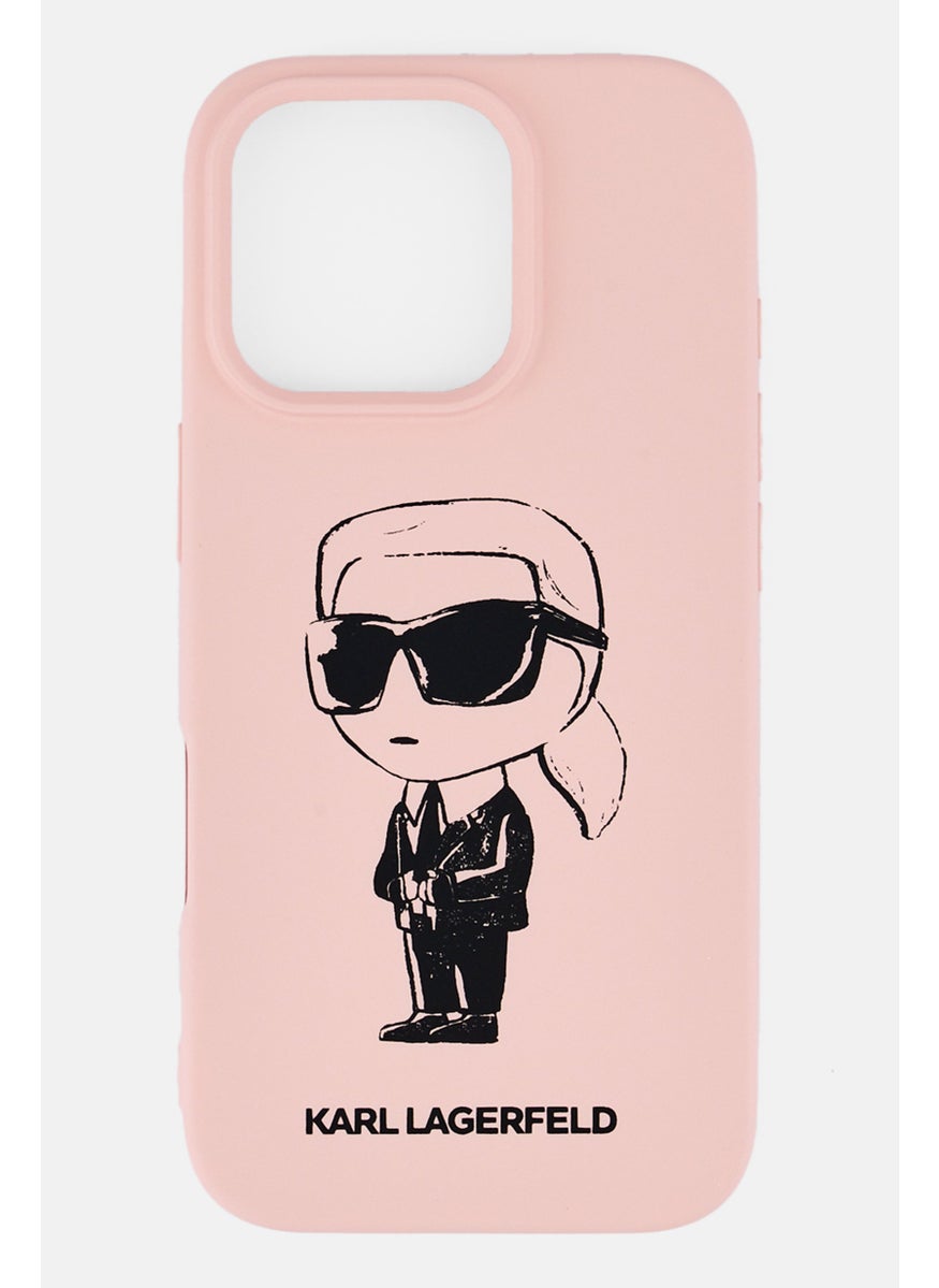 Karl Lagerfeld iPhone 16 Pro Ikonic Graffiti Logo Hard Phone Case, Pink  - Image 1