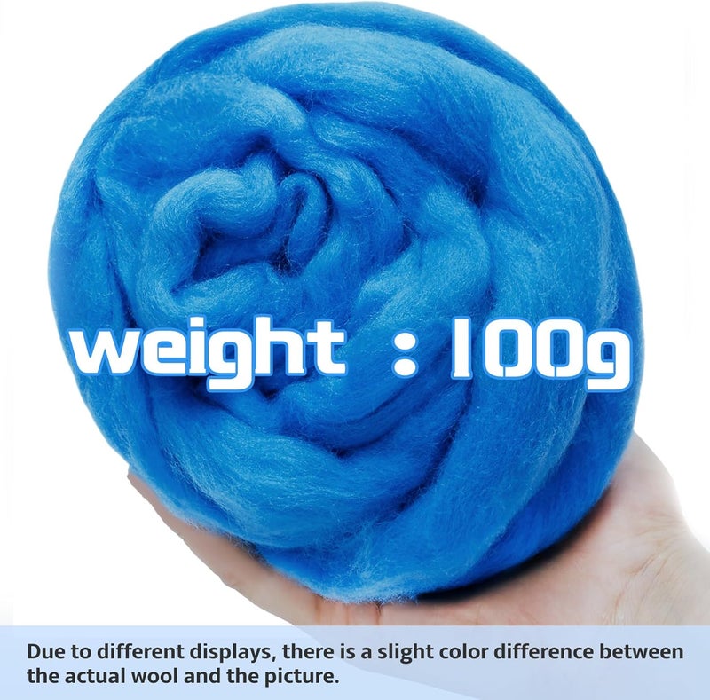 JUPEAN 3.53oz Wool Roving, Fiber Roving Wool Top, Wool Felting Supplies, Chunky Yarn, Spinning Wools Roving for Needle Felting Wet DIY Hand Spinning (Light Blue) - Image 2