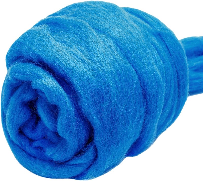JUPEAN 3.53oz Wool Roving, Fiber Roving Wool Top, Wool Felting Supplies, Chunky Yarn, Spinning Wools Roving for Needle Felting Wet DIY Hand Spinning (Light Blue) - Image 1