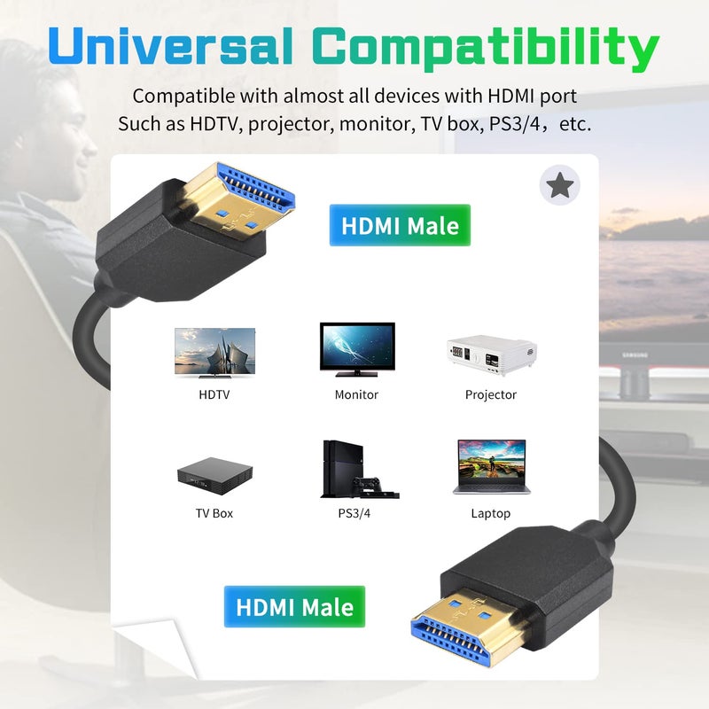 دوتك كابل HDMI ملفوف من بدقة 8K، كابل HDMI فائق النحافة من ذكر إلى ذكر، يدعم HDR الديناميكي بسرعة تصل إلى 48 جيجابت في الثانية، متوافق مع كاميرات المراقبة وأجهزة التلفاز وبطاقات الالتقاط، بطول 4 أقدام/1.2 متر - Image 4