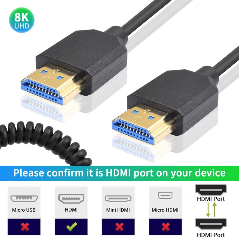 دوتك كابل HDMI ملفوف من بدقة 8K، كابل HDMI فائق النحافة من ذكر إلى ذكر، يدعم HDR الديناميكي بسرعة تصل إلى 48 جيجابت في الثانية، متوافق مع كاميرات المراقبة وأجهزة التلفاز وبطاقات الالتقاط، بطول 4 أقدام/1.2 متر - Image 3