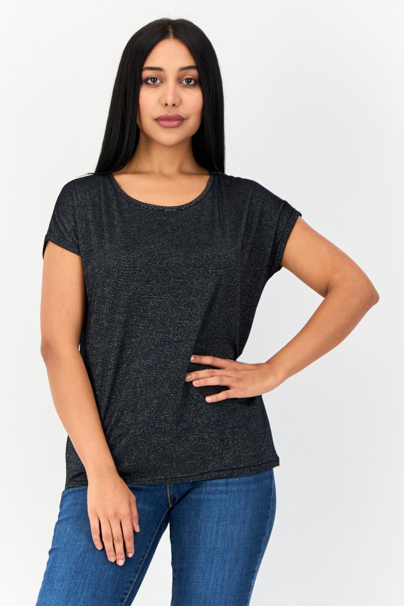 VERO MODA تي شيرت معدني بأكمام قصيرة و ياقة دائرية للنساء، متعدد الألوان - Image 1