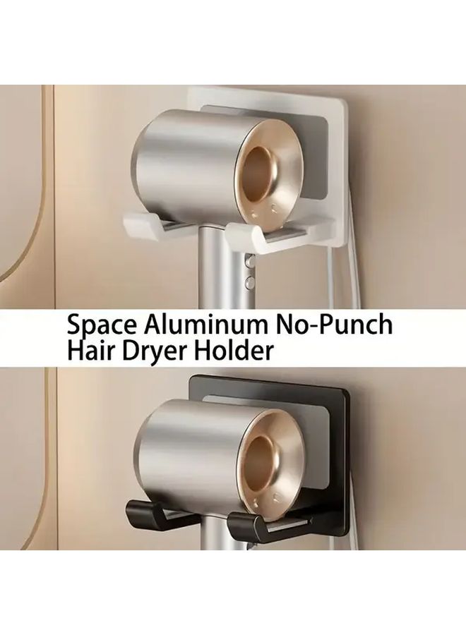 Black No Drilling Wall Mounted Hair Dryer Rack Aluminum Bathroom Organizer - Image 2