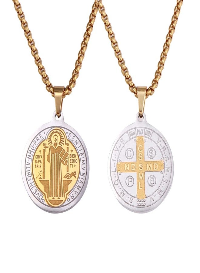 OEMOO St Saint Benedict Medal Necklace, Stainless Steel Exorcism Medal Ward Off Evil Protection Jewelry Christian Gifts Catholic Gifts - Image 1