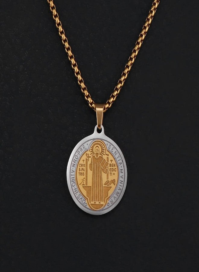 OEMOO St Saint Benedict Medal Necklace, Stainless Steel Exorcism Medal Ward Off Evil Protection Jewelry Christian Gifts Catholic Gifts - Image 3