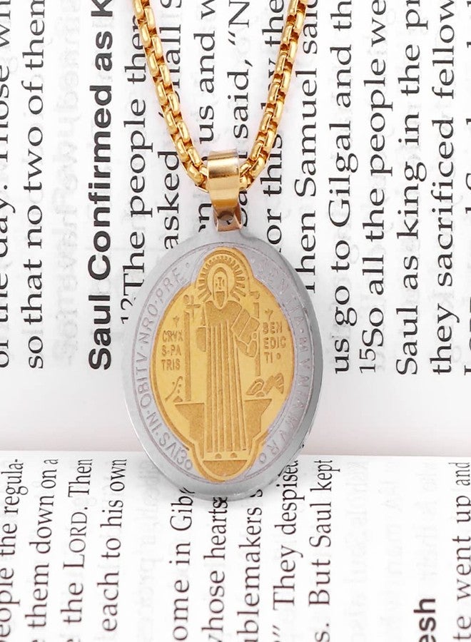 OEMOO St Saint Benedict Medal Necklace, Stainless Steel Exorcism Medal Ward Off Evil Protection Jewelry Christian Gifts Catholic Gifts - Image 2