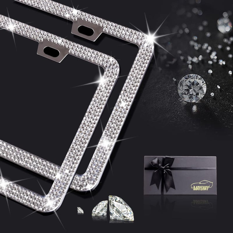 MAYEHAY White Bling License Plate Frame for Women 2 Pack Sparkly Rhinestone License Plate Frame Sparkle Diamond License Plate Holder Bedzzled License Plate Frames Glitter Tire Valve Caps with Giftbox - Image 5